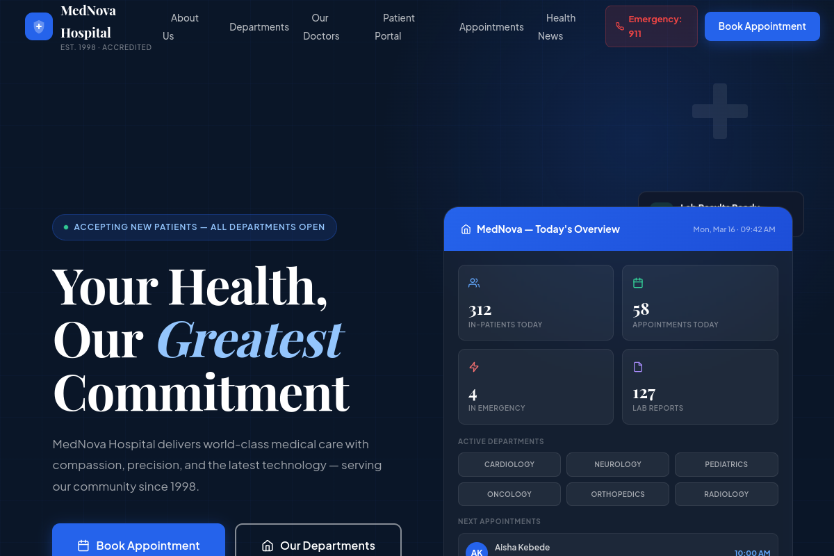 MedNova Hospital — Full Hospital Website